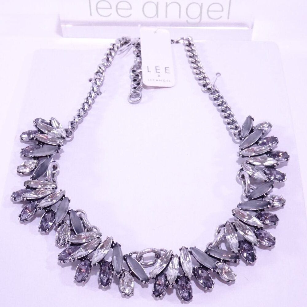 Revolve Lee Lee Angel Mixed Crystal Ornate Wing Fan Silver Necklace NWT 138.00